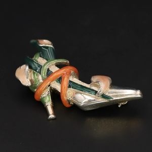 Sterling Silver 925 DESIGNER KJL Enamel High Heel Shoe Brooch Pin 9.5 grams 👠